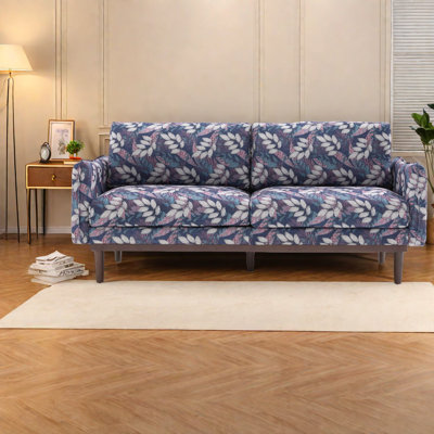 Spacious Modern Blue Loveseat Sofa With Durable Wood Legs For Living Room