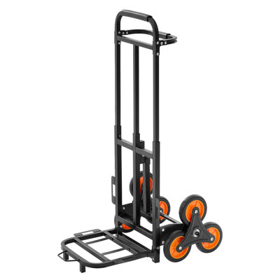 Stair Climbing Cart, 220 lbs Stair-Climbing Capacity, Heavy-Duty Folding Trolley Cart with Telescoping Handle, 6 Wheels and 2 Bungee Cords, Stair Climber Dolly for Home, Groceries, Warehouse