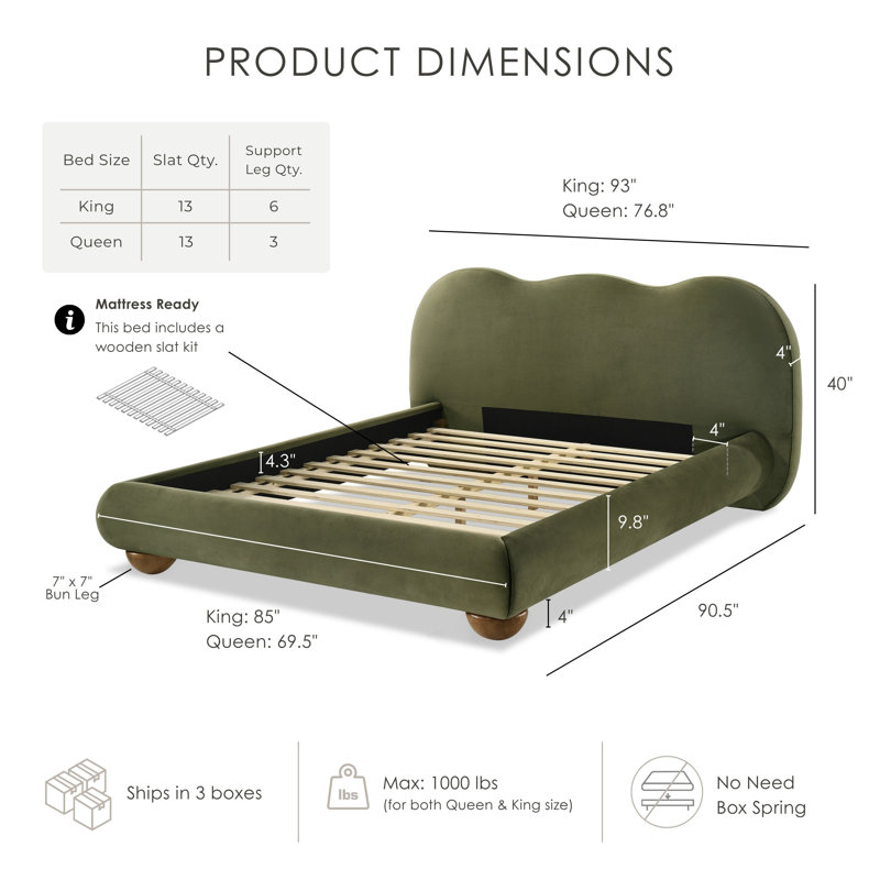 Mirelle Camel Headboard Platform Bed, Queen, Green