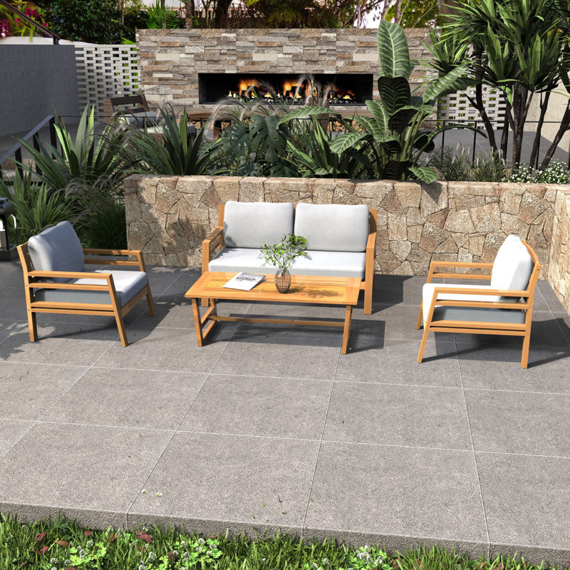 4-Piece Acacia Wood Modular Outdoor Sofa Set