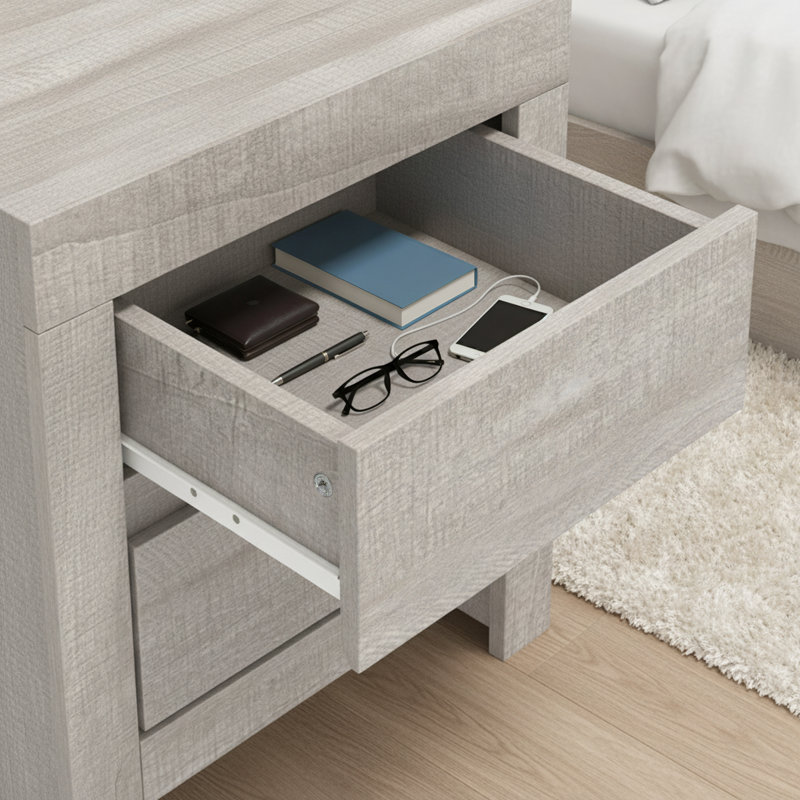 Ellani Cubbot 2 Drawer Bedside Table, Dusty Grey Oak
