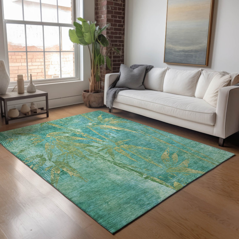 Machine Washable Indoor/Outdoor Bernadette ACN2222 Botanical Rug, Rectangle 3' x 5'