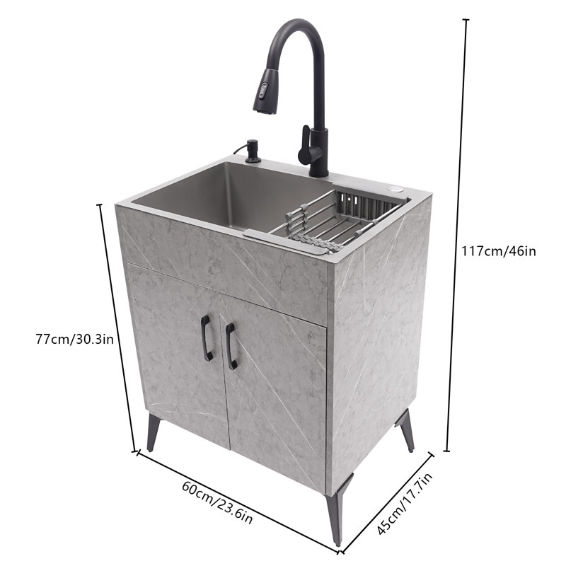 Sarlai 16 -Gauge Stainless Steel 23 in. Single Bowl Undermount Workstation Kitchen Sink Laundry Sink with All Accessories