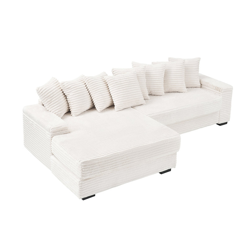 111.4 "beige Flannelette Sofa, Elegant Shelter Choice - Living Room, Bedroom, Office Ideal Companion, With Eight Exquisite Throw Pillows, More Warm And Cozy. Matching Foot Design.