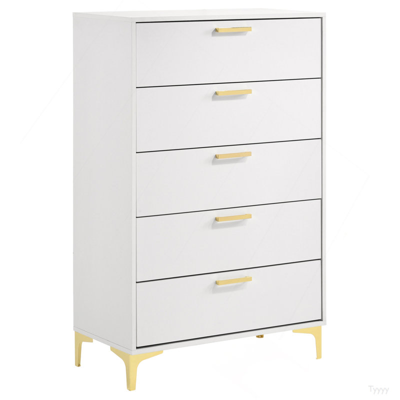 Commode rectangulaire blanche à 5 tiroirs Karena