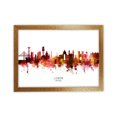 Lisbon Portugal Skyline Red City Name by Michael Tompsett - 1 Piece Wall Art