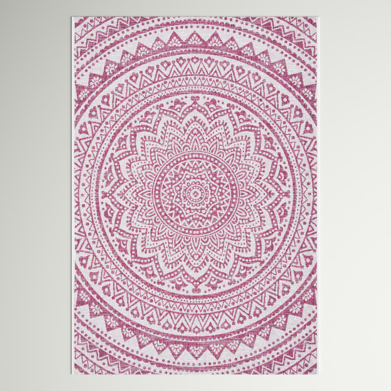 Molinaro Ivory/Fuchsia Indoor/Outdoor Area Rug, Rectangle 2' x 3'7"