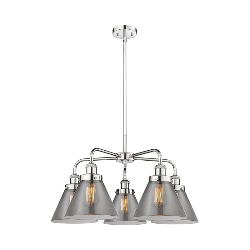 Lustre suspendu 5 lumières Cone, Plaqué couleur fumée, Chrome poli
