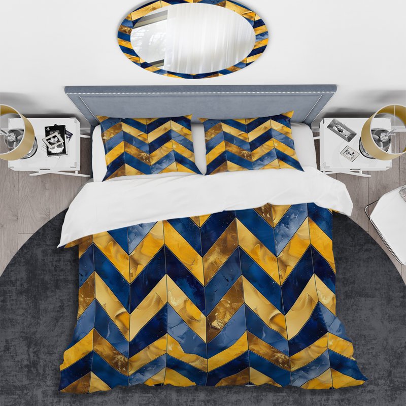 Ensemble de housse de couette moderne à imprimé chevron bleu et bleu III, Housse de couette très grand et 2 très grandes t