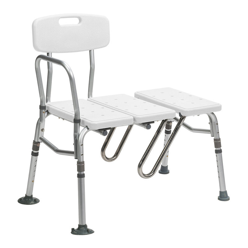 White Plastic and Aluminum Shower Transfer Bench with Curtain Guard