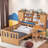 Multifunctional Wood Platform Bed With Bookshelf, Built-in Desk And Matching Chair-625228192