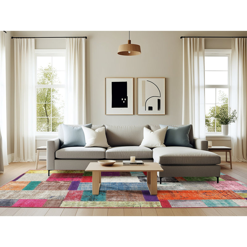 Wool Patchwork Indoor Rug, Rectangle 6' x 9'