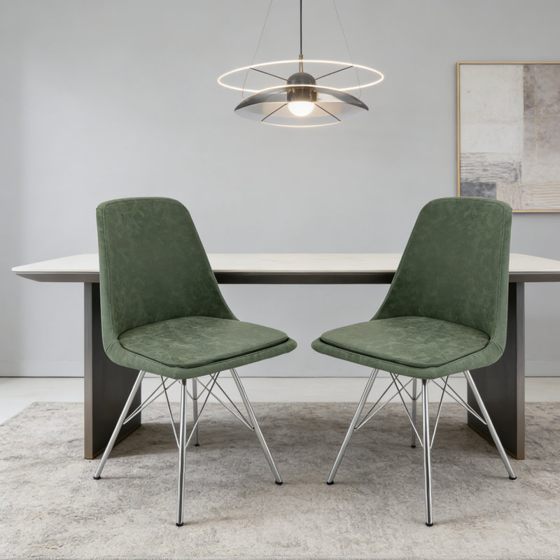 Beaupre 19.25'' H Faux Leather Upholstered Metal Side Chair, Forest Green