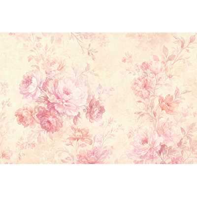 Papier peint floral aquarelle, pivoines roses et pastel