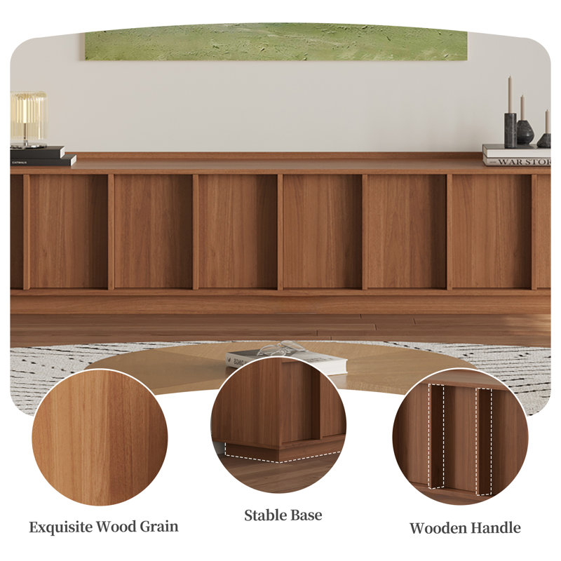 79" Mid-Century Brown Wood Tv Stand with 4 Storage Cabinets for Living Room