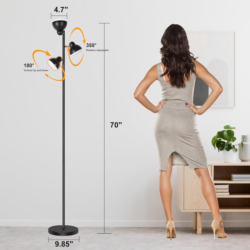 LED Tree Floor Lamp With 3 Rotatable Light Heads, Remote & Touch Control, 3 Colour Temperatures, 36W, Black