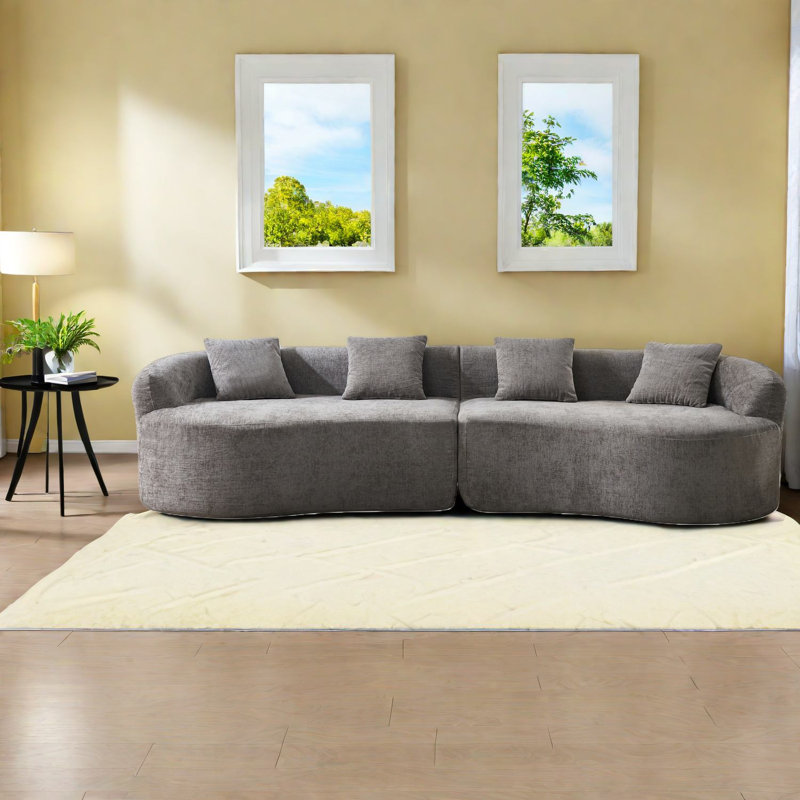 Canapés en chenille de qualité supérieure gris, design moderne incurvé pour une vie compacte