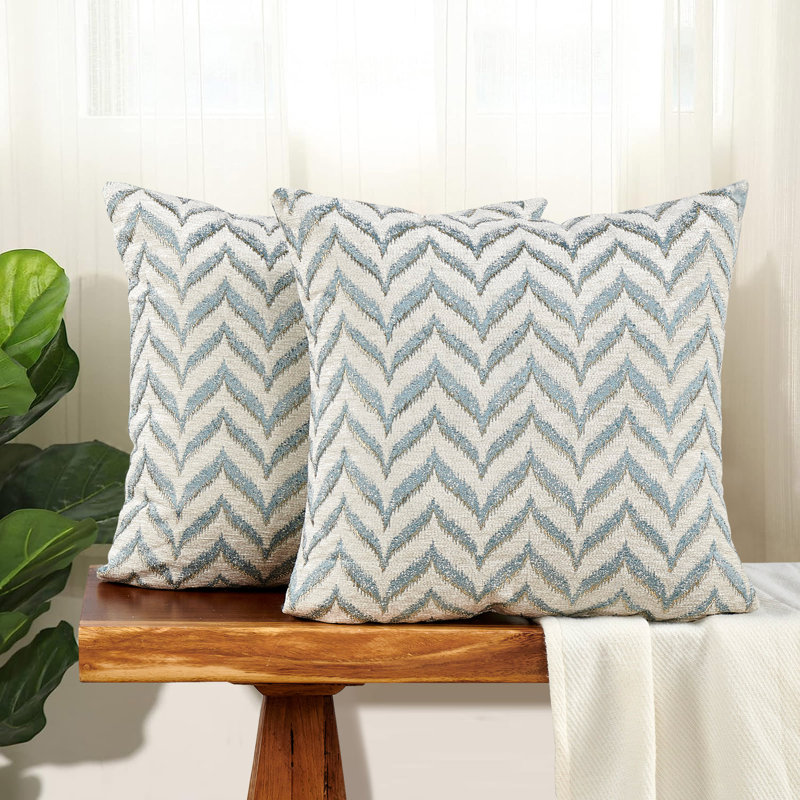 Arusha Jacquard Chenille Throw Pillow Cover, Light Blue
