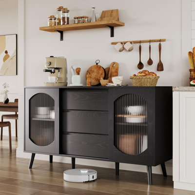 Sideboard Buffet Cabinet with Storage, Buffet Cabinet with Fluted Glass Sliding Doors and Drawers