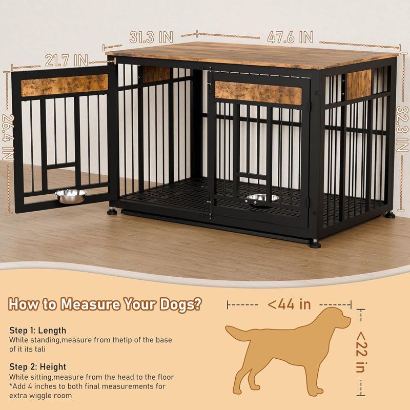 Caisse pour chien 48 po, H 32,3 po x l 47,6 po x P 31,3 po, Noir