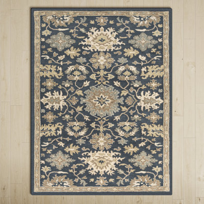 Arden Floral Handmade Tufted Wool Navy/Brown/Light Beige Area Rug