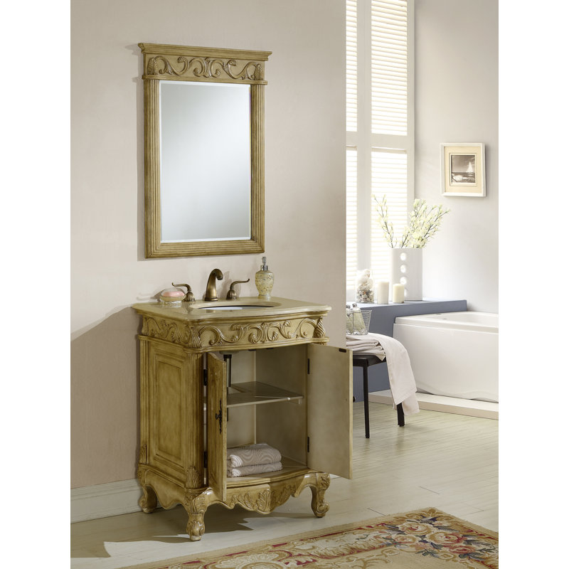 27'' Single Bathroom Vanity with Top, Tan, Cream Marble