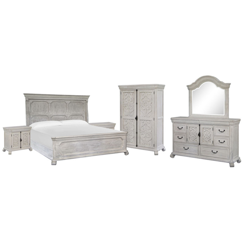Grande commode à 2 tiroirs avec miroir et armoire, Grand lit