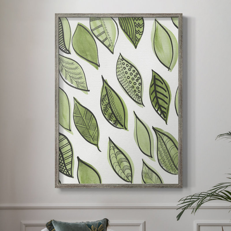 Reproduction encadrée de motifs de feuilles à motif IV - bois massif, H 11 po x l 9 po