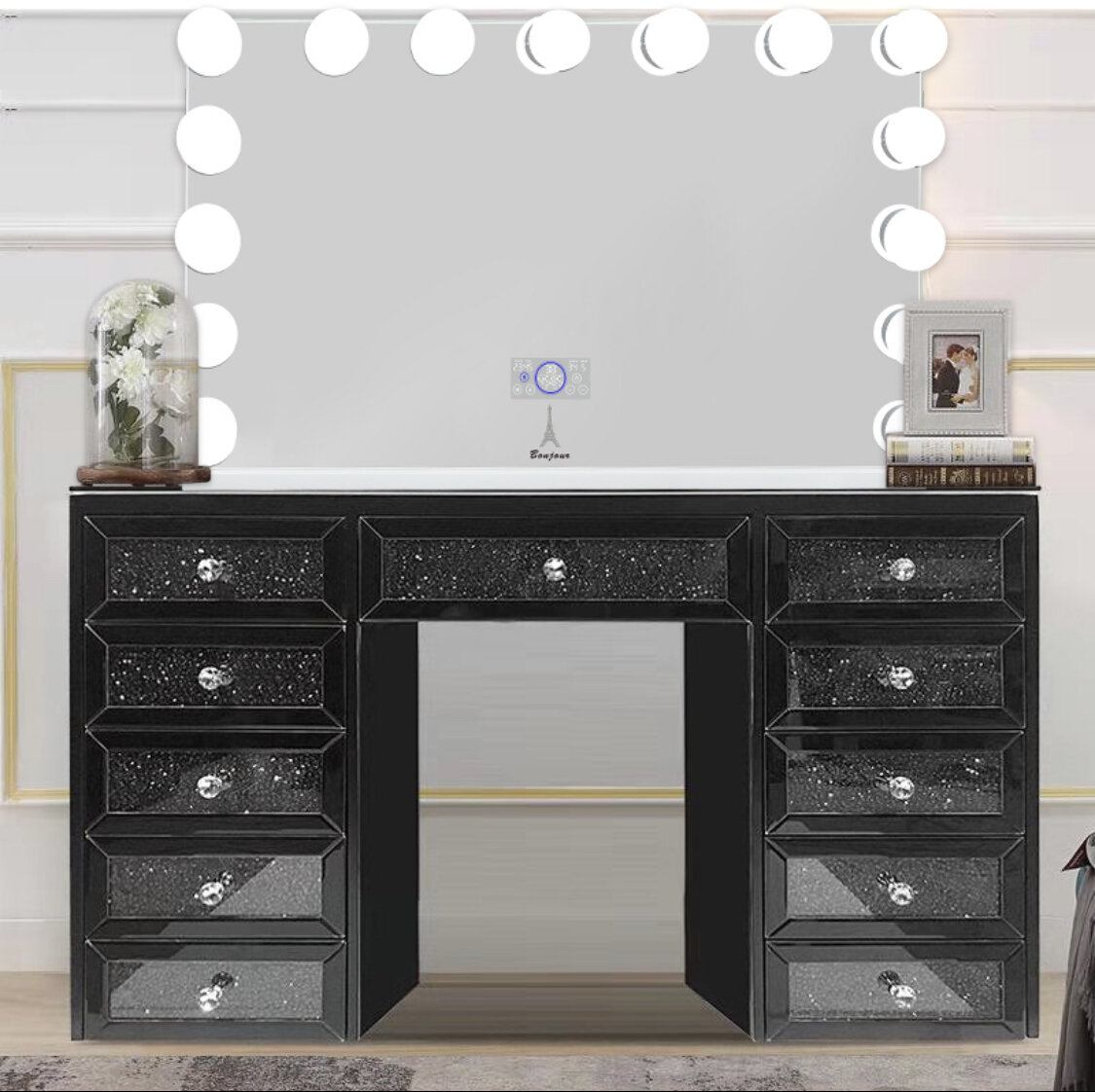 Everly Quinn Coiffeuse avec miroir de maquillage lumineux biseauté et  Commentaires - Wayfair Canada