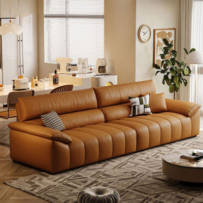 Orange Genuine Leather Modular Sofa cushion couch