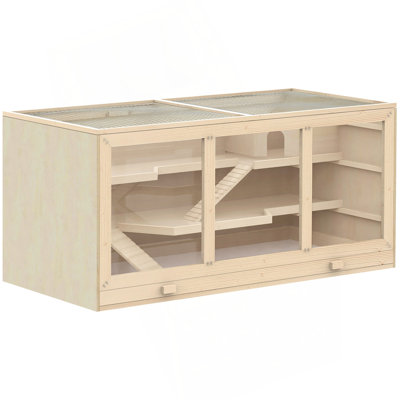 Très grande cage à hamster en bois Pawhut, cage à gerbille et autres petits animaux