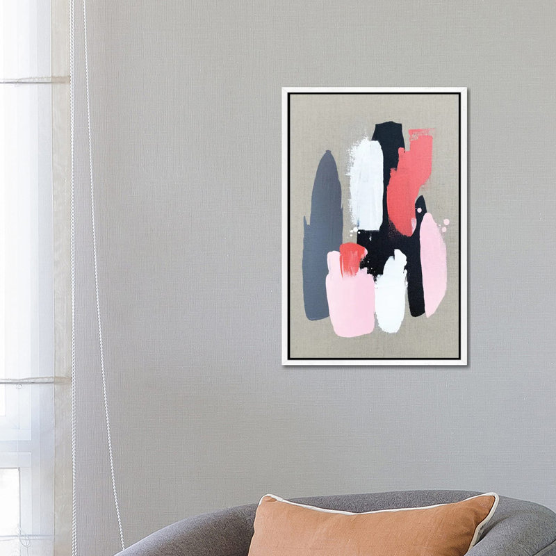 Pink Black and Grey III 1 Piece Wall Art on Canvas, 66.04 cm H x 45.72 cm W, White Framed