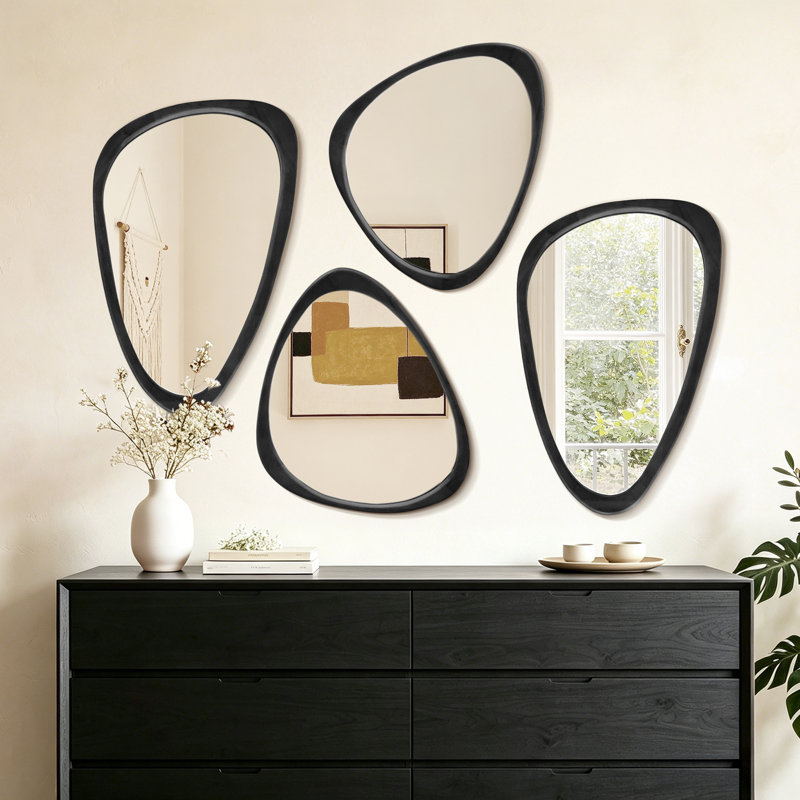 Miroir d'appoint mural Asymmetric, Noir, noir, noir, noir, 24 po x 19 po