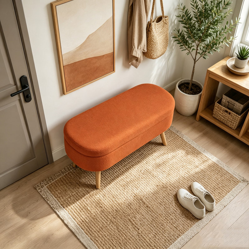 Banc de rangement avec repose-pieds ovale, Orange