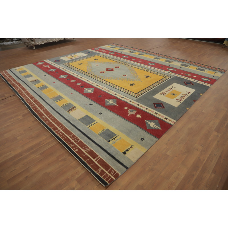 Tapis carré carré en laine à teinture végétale oriental 12 x 12