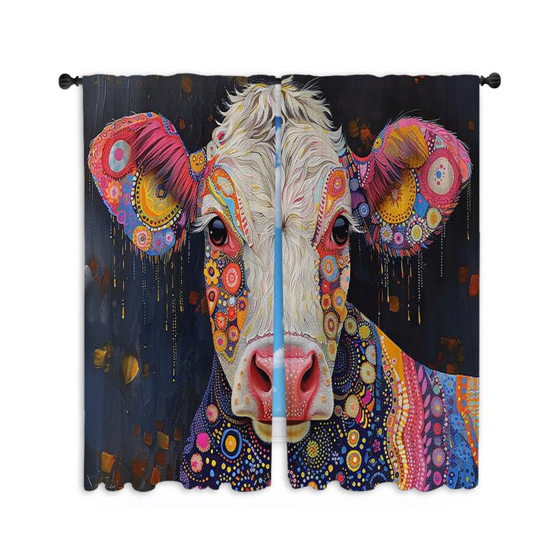 Rideaux de fenêtre ornés de vaches avec motif de rideaux colorés - 2 panneaux, L 20 po x L 84 po