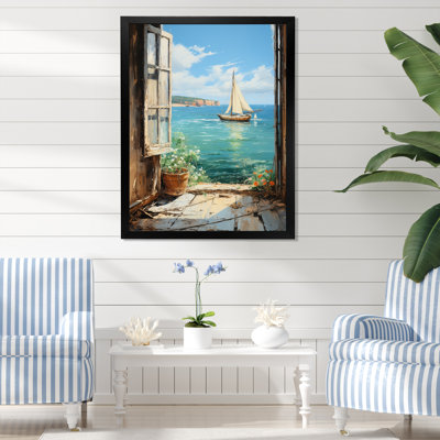 Voilier de bateau, vue sur l'océan II - fenêtres côtières, art mural