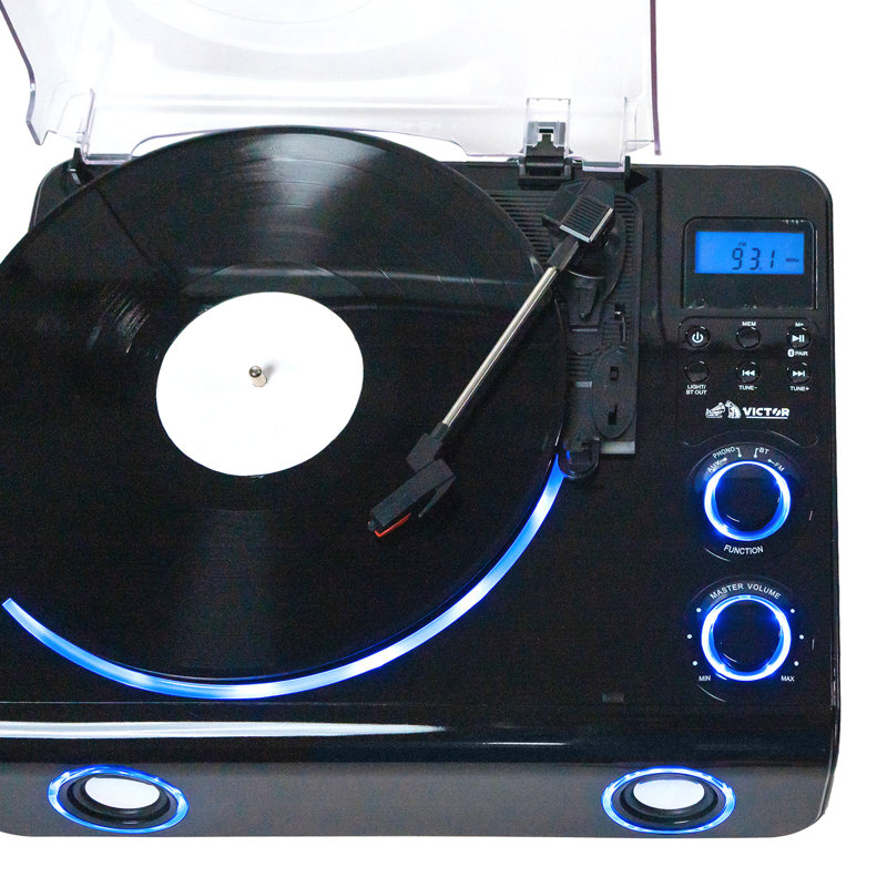 Beacon 5-in-1 Turntable System with Record Player, Bluetooth, FM Radio, Built-in Stereo Speakers & LED Accent Lighting