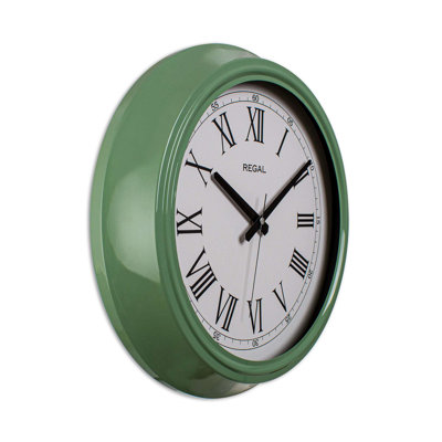 Stylish Decorative Metal Wall Clock, Green, 15.7 x 15.7 inches | 90% Metal & 10% Glass, Silent Sweep Movement | Perfect for Home or Office Decor, Modern Design Enhances Any Space