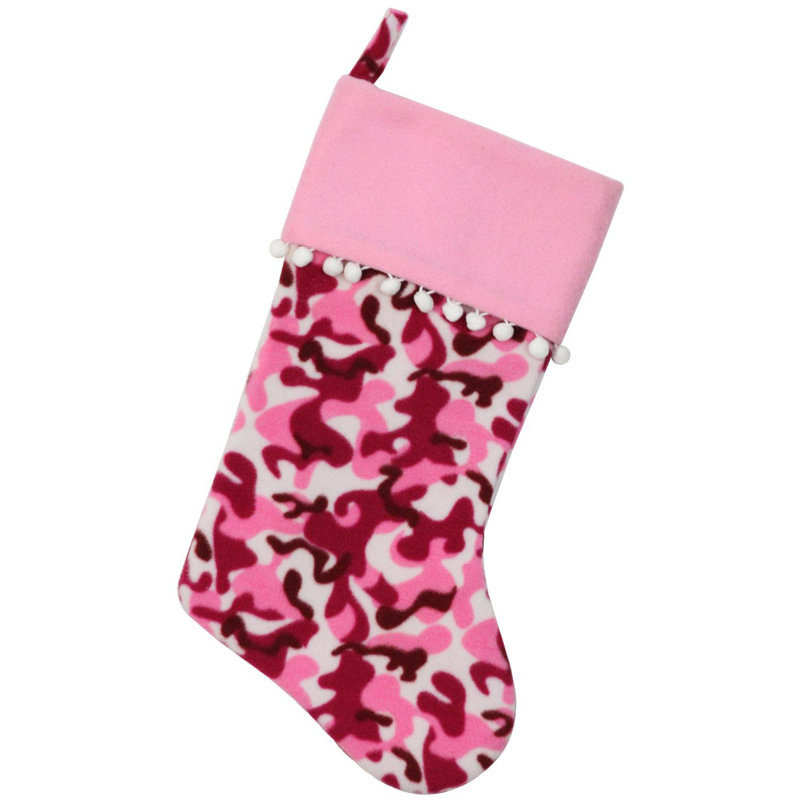 Chaussette de Noël 15,75 "rose et brune à camouflage avec manchette