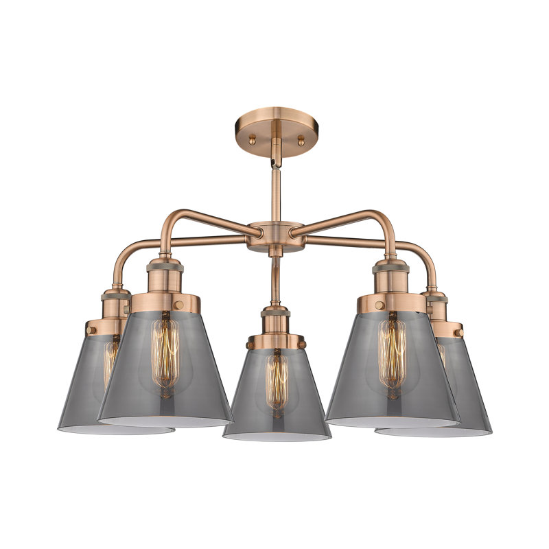 Lustre suspendu 5 lumières Cone, Plaqué couleur fumée, Cuivre antique
