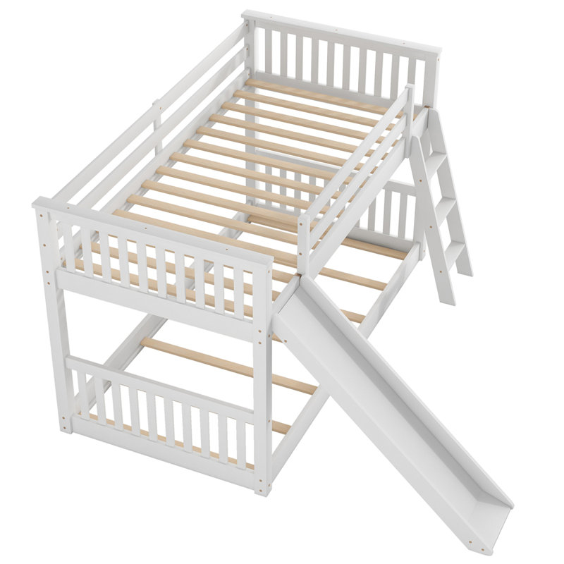 Lit superposé avec glissière convertible et échelle, Simple sur simple, Blanc