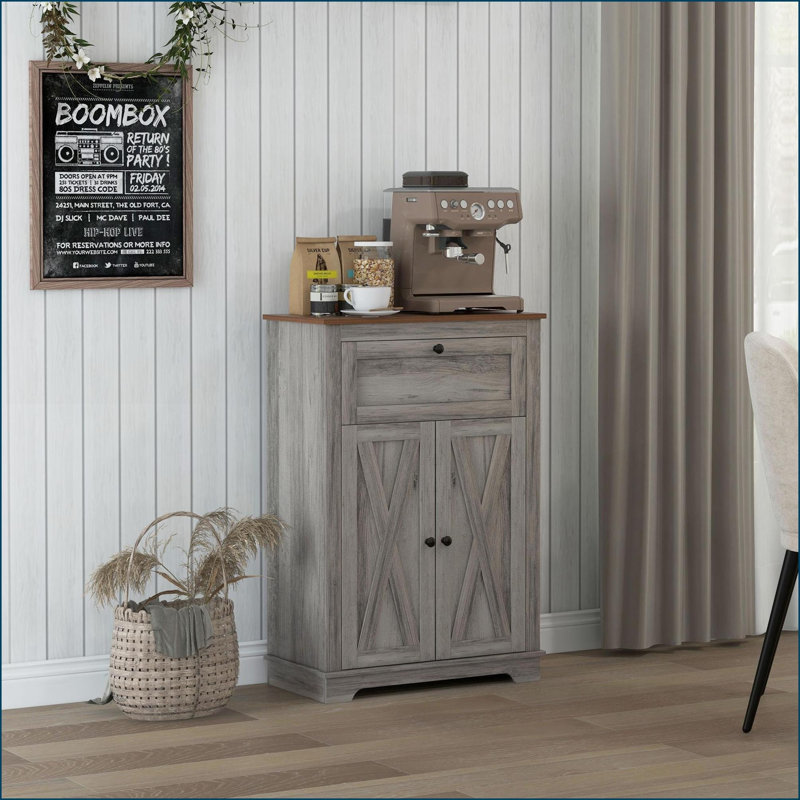 Buffet avec porte de grange et tiroir Tablette réglable | Panneau de particules | Revêtement en mélamine