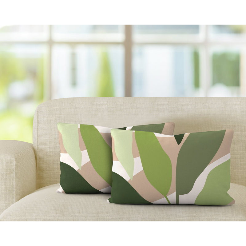 Housse et insert de coussin rectangulaire en polyester pour l'intérieur et l'extérieur, Vert / beige