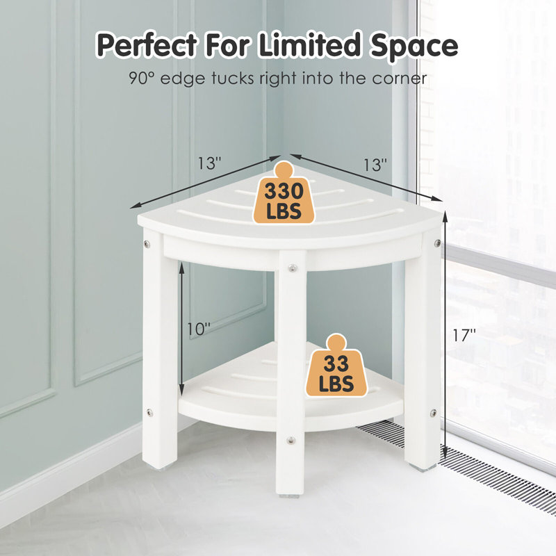 13'' W HDPE Corner Shower Bench, Creamy White