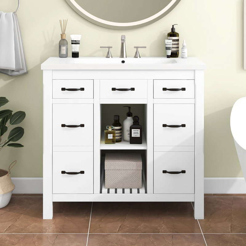 Meuble-lavabo moderne avec lavabo encastré, 2 tiroirs et 2 portes Modern