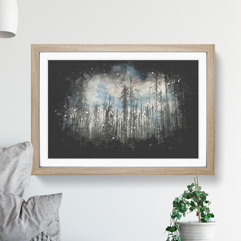 Winter Forest Vol.2 Paint Splash - Picture Frame Graphic Art, 48cm H x 65cm W x 2cm D, Oak