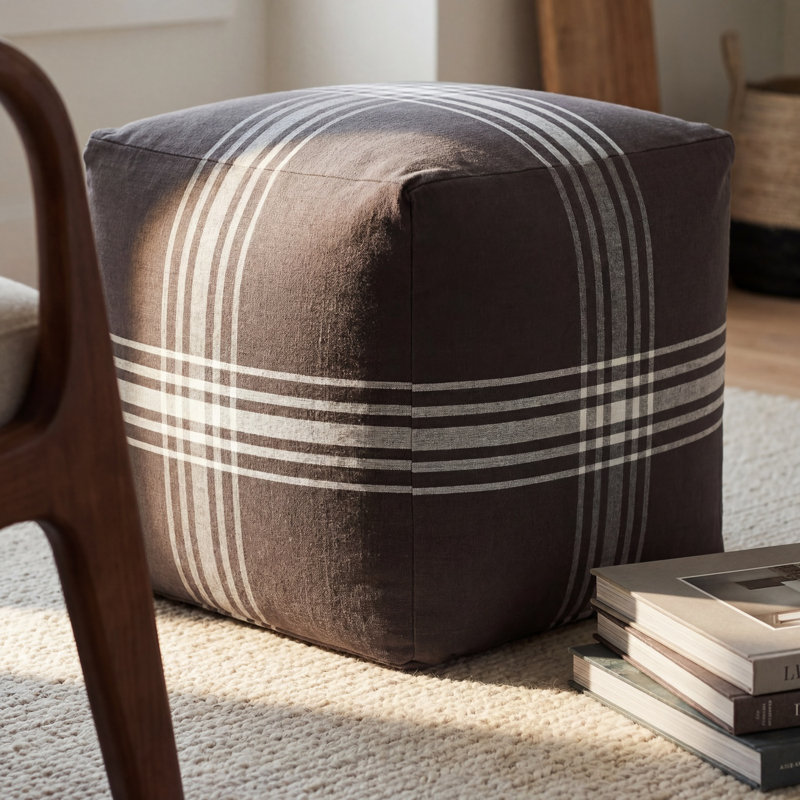 Olgrah Upholstered Pouf, Charcoal Cotton Blend