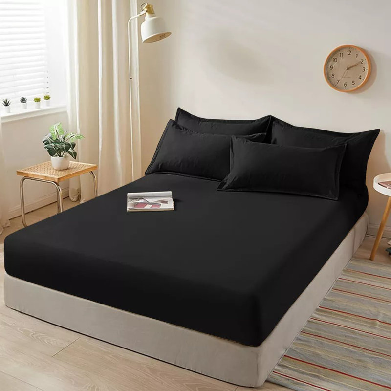 40cm Extra Deep Fitted Sheet - Luxury Microfiber Deep Pocket Bed Sheet Secure Fit, Super King (6'), Black