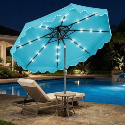 Sturdy UV Resistant 9 FT Solar LED Patio Umbrella With Push Button Tilt Crank 24 LED Lights And 8 Ribs For Backyard Garden Poolside Use